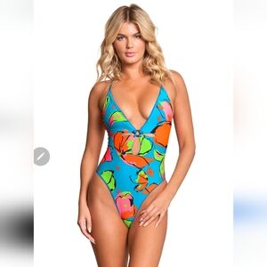 Maaji Water Flower/Blue Reversible, High Leg, One piece swimsuit, New with Tags